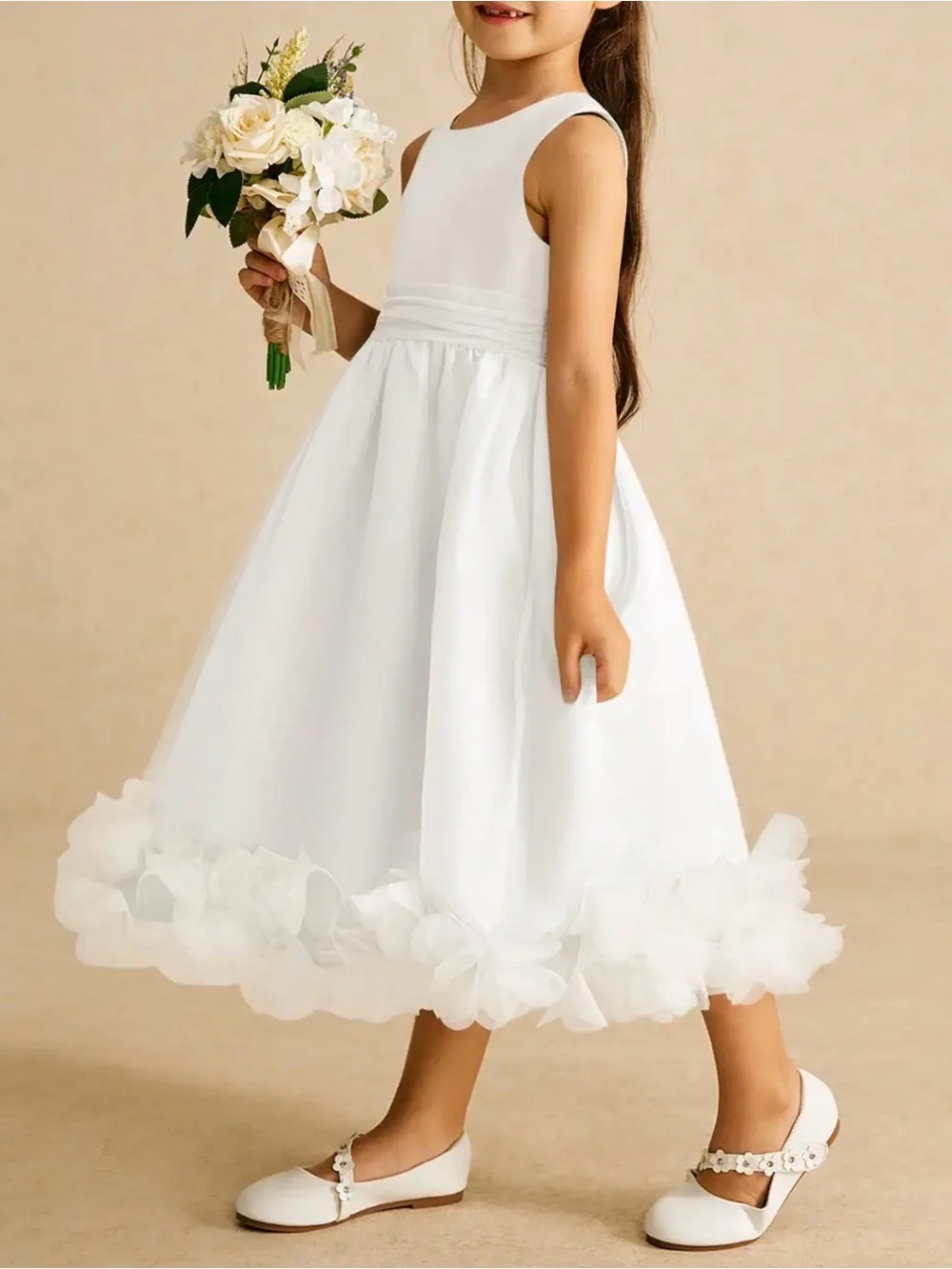 Ivory  Flower-Trim Girls' Dress